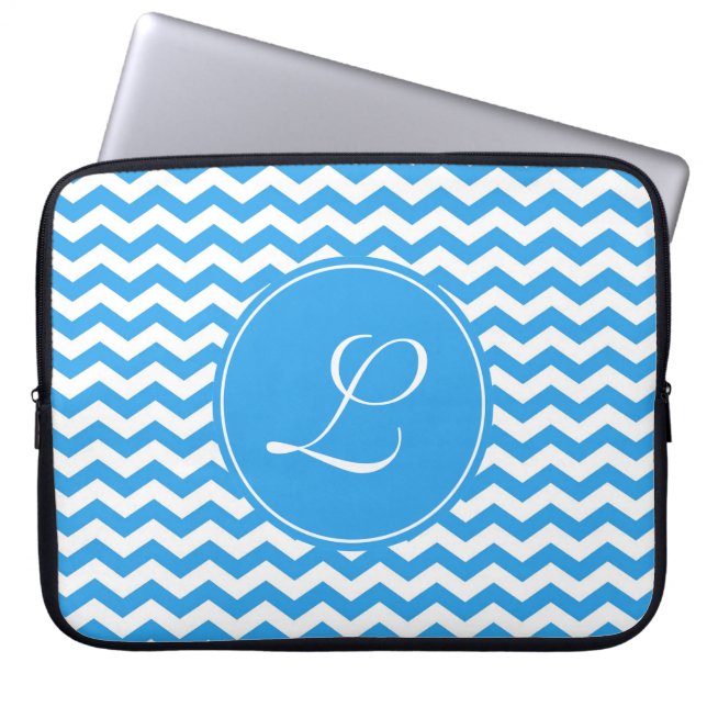Capa Para Notebook elegante, moderno, monograma de chevron azul céu b (Frente)