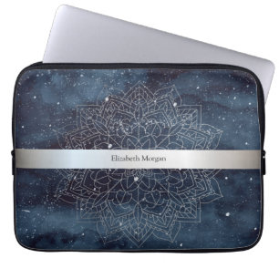 Capa Para Notebook Elegante moderno prata mandala Marinho azul