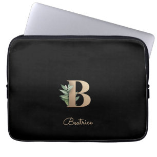Capa Para Notebook Elegante Monograma Botânico - Letra B Bolsa de lap