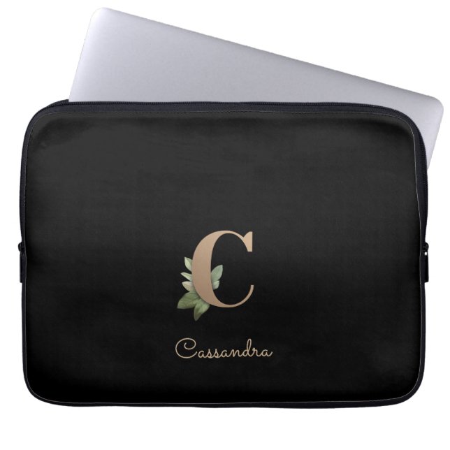 Capa Para Notebook Elegante Monograma Botânico - Letra C Bolsa de lap (Frente)