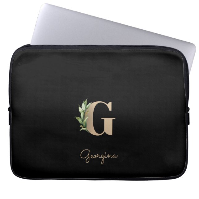 Capa Para Notebook Elegante Monograma Botânico - Letra G Bolsa de lap (Frente)