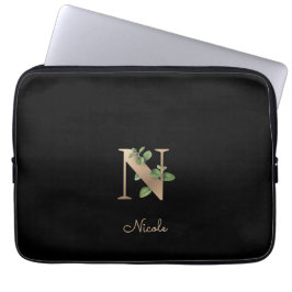 Capa Para Notebook Elegante Monograma Botânico - Letra N Bolsa de lap