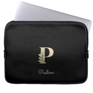 Capa Para Notebook Elegante Monograma Botânico - Letra P Bolsa de lap