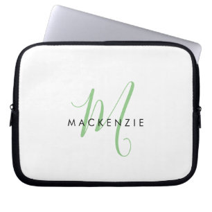 Capa Para Notebook Elegante Monograma Branco Moderno em Verde Script