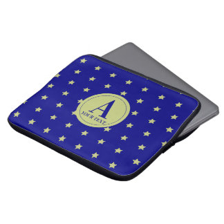 Capa Para Notebook Elegante Monograma com Estrelas em Ouro e Azul