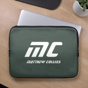 Capa Para Notebook Elegante Monograma Masculino Personalizado Verde 