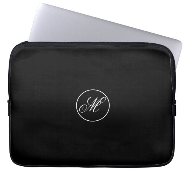 Capa Para Notebook Elegante Monograma Minimalista Preto Simples (Frente)