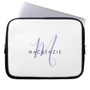 Capa Para Notebook Elegante Monograma Moderno em Branco e Lavanda em