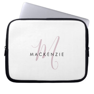 Capa Para Notebook Elegante Monograma Moderno em Branco e Rosa Script