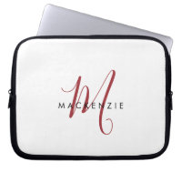 Elegante Monograma Moderno em Branco e Vermelho co