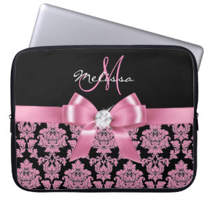Capa Para Notebook Elegante, pique o damasco preto do brilho, arco,
