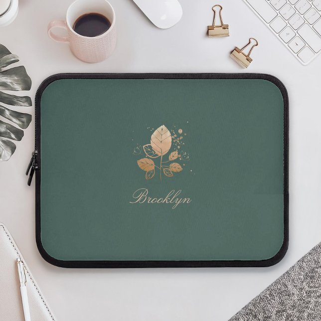 Capa Para Notebook Elegante Rótulo Nome Personalizado Floral Dourado  (Criador carregado)