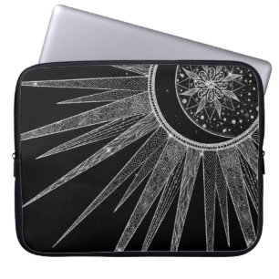 Capa Para Notebook Elegante Silver Sun Moon Mandala Black Design