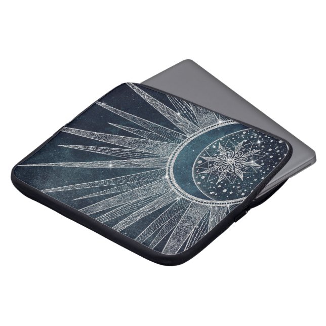 Capa Para Notebook Elegante Sun Moon Doodle Mandala Blue Design (Frente Topo)