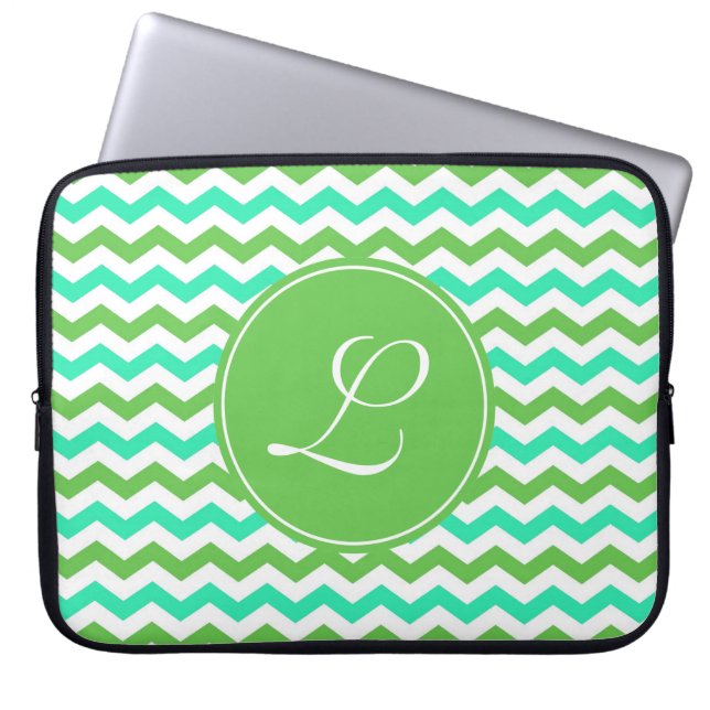 Capa Para Notebook elegante, trendy green chevron zigzag monograma (Frente)