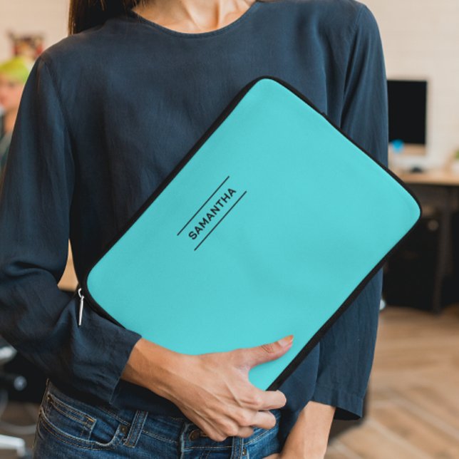 Capa Para Notebook Elegante Turquesa com Nome Capinha de Laptop (Criador carregado)
