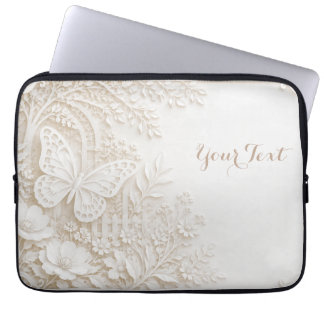 Capa Para Notebook Eleganter Papercut Schmetterling mit Blumenrahmen