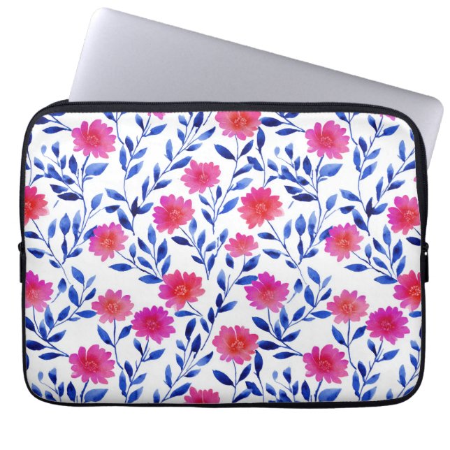 Capa Para Notebook Elegantes Flores Rosa Fúcsia Floral Aquarela (Frente)