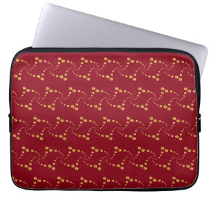 Capa Para Notebook Elegantes pontos polka dourados girando em vermelh
