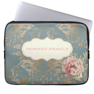 Capa Para Notebook Elegantes Rosas Damasco Douradas Chic