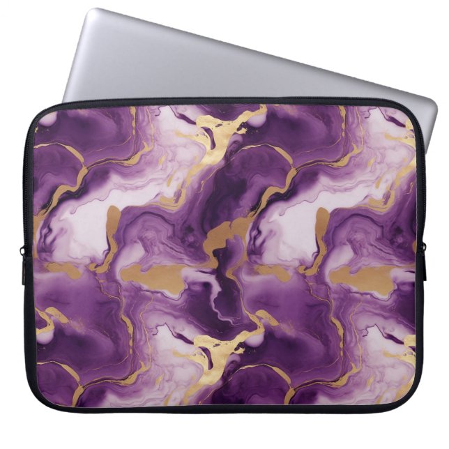 Capa Para Notebook Elegantes vetas doradas y moradas (Frente)
