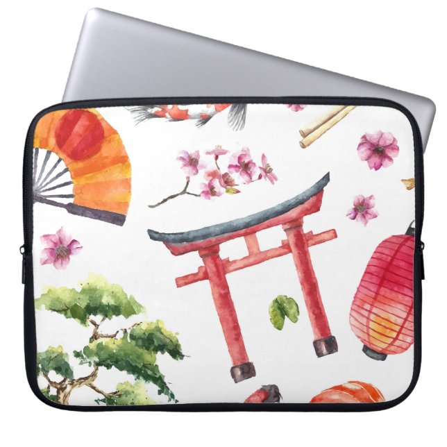 Capa Para Notebook Elementos Japoneses Textura Sem Costura (Frente)