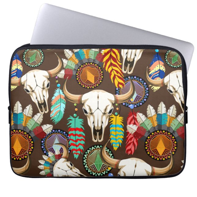 Capa Para Notebook Emblema Nativo Americano de Crânio de Búfalo (Frente)