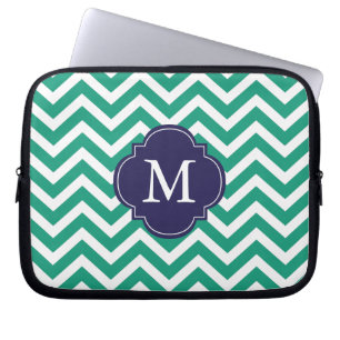 Capa Para Notebook Emerald Green e Blue Zigzags - Monograma do padrão