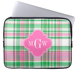 Capa Para Notebook Emerald Green Hot Pink Whirox Preppy Madras Monogr