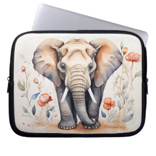 Capa Para Notebook Encharcando Elephant & Blooms Watercolor Painting