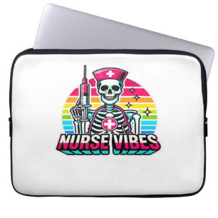 Capa Para Notebook Enfermeira-Esqueleto-Neon Retro - Medicina Engraça