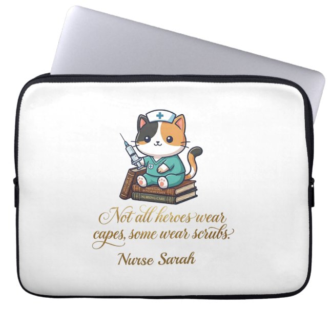 Capa Para Notebook Enfermeira Fofa Gata Calico Personalizada  (Frente)