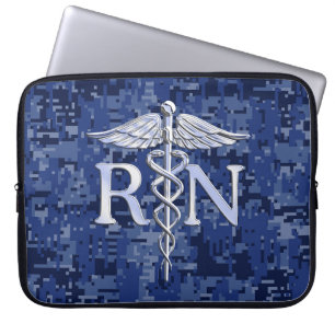 Capa Para Notebook Enfermeira registrada RN Silber Caduceus Marinho B