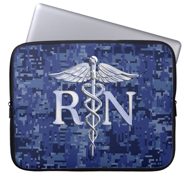 Capa Para Notebook Enfermeira registrada RN Silber Caduceus Marinho B (Frente)