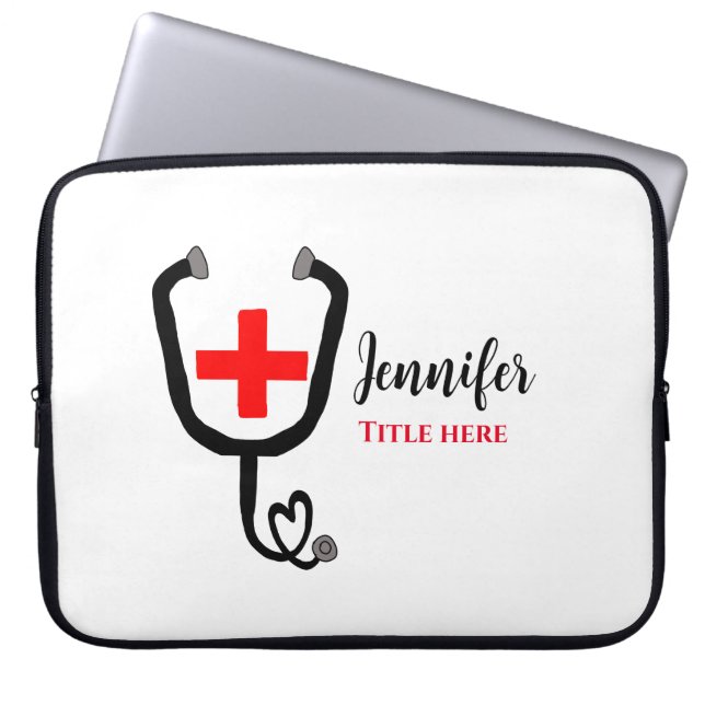 Capa Para Notebook Enfermeiro médico vermelho mais estetoscópio adici (Frente)