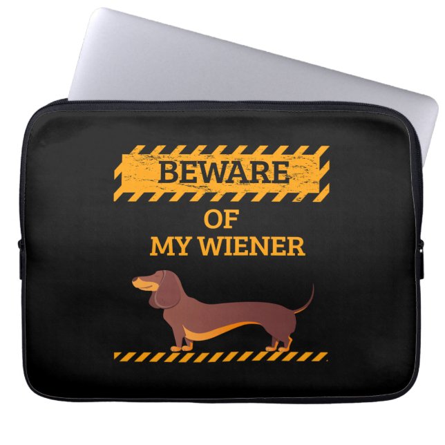 Capa Para Notebook Engraçado Cachshund Cachorro Cuidado com o meu pre (Frente)