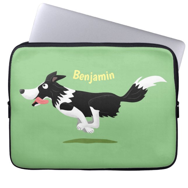 Capa Para Notebook Engraçado Cão da Borda Collie executando desenho a (Frente)