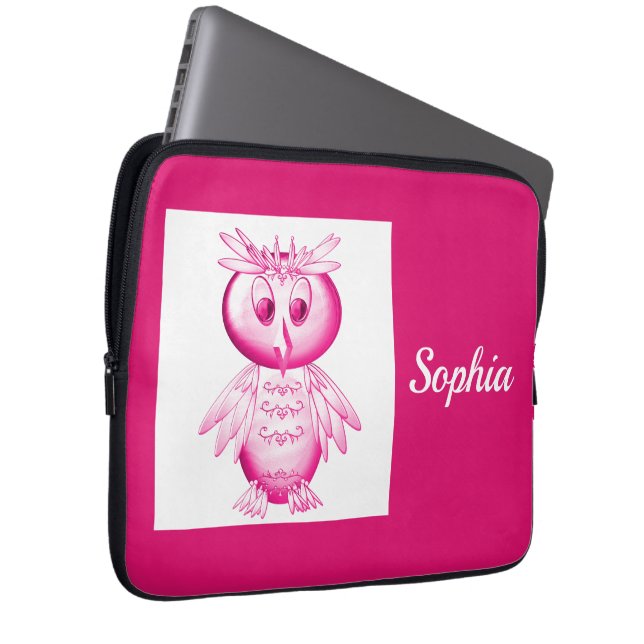 Capa Para Notebook Engraçado Coruja Rosa Personalizada Crianças (Frente Esquerda)