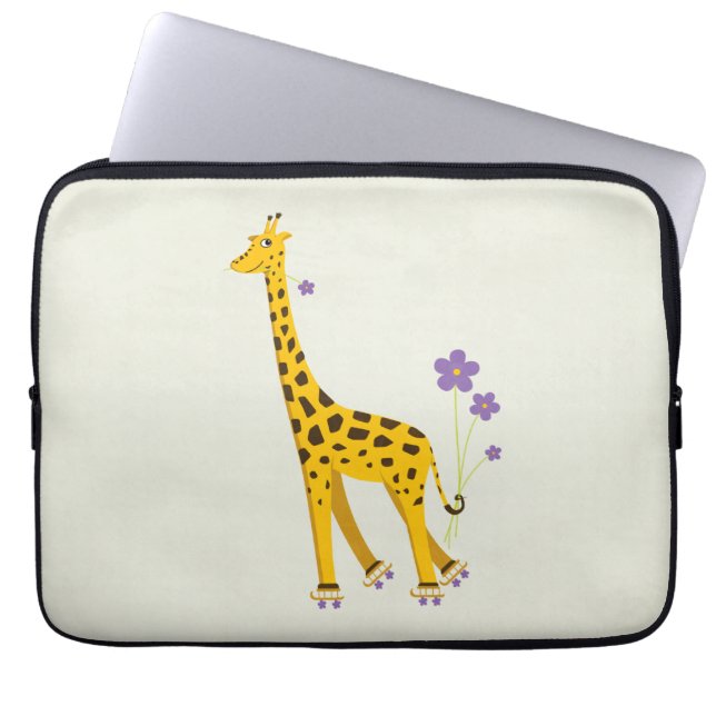 Capa Para Notebook Engraçado Giraffe Roller Skating 15 pol (Frente)