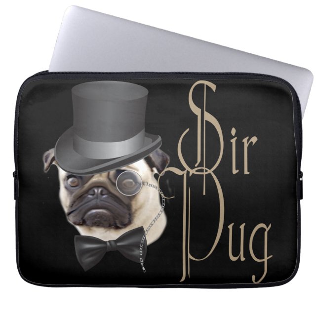 Capa Para Notebook Engraçado, Grande Chapéu Monóculo Sir Pug Dog (Frente)