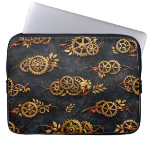 Capa Para Notebook Engrenagens Douradas Antigas & Neon Vermelho Cyber