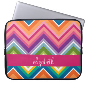 Capa Para Notebook Enorme Padrão de Chevron Colorido com Nome