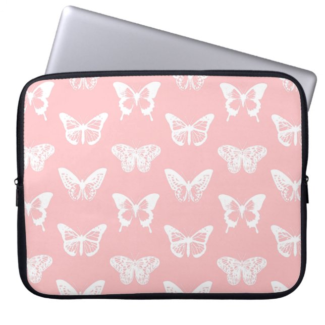 Capa Para Notebook Esboço da borboleta, rosa-casca e branco (Frente)