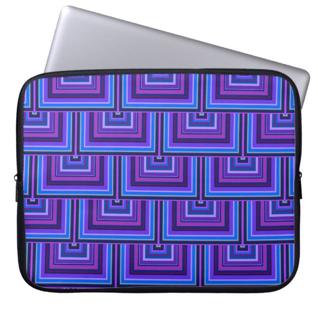 Capa Para Notebook Escalas quadradas azuis e roxas (Frente)