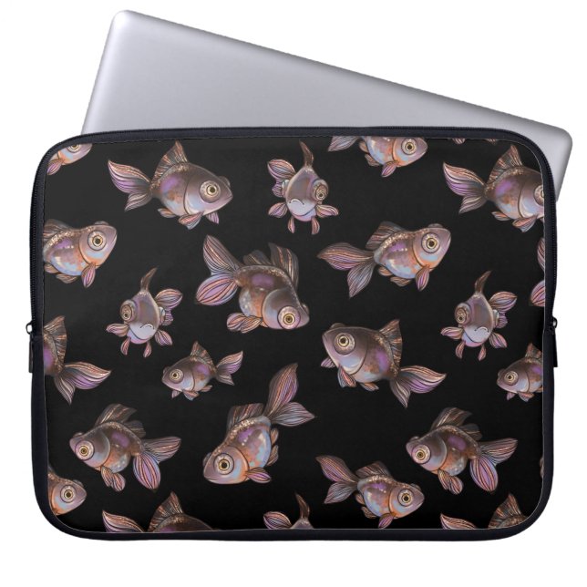 Capa Para Notebook Escuridão sem costura com peixes (Frente)