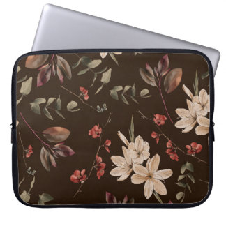 Capa Para Notebook Escuro Floral Boêmico: Padrão Sem Água