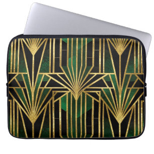 Capa Para Notebook Esmeralda Glamour Art Déco em Ouro