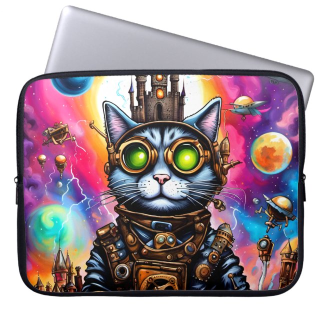 Capa Para Notebook Espaço de Steampunk Cat I (Frente)
