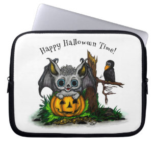 Capa Para Notebook Esperando o Halloween, Cute Bat e Raven