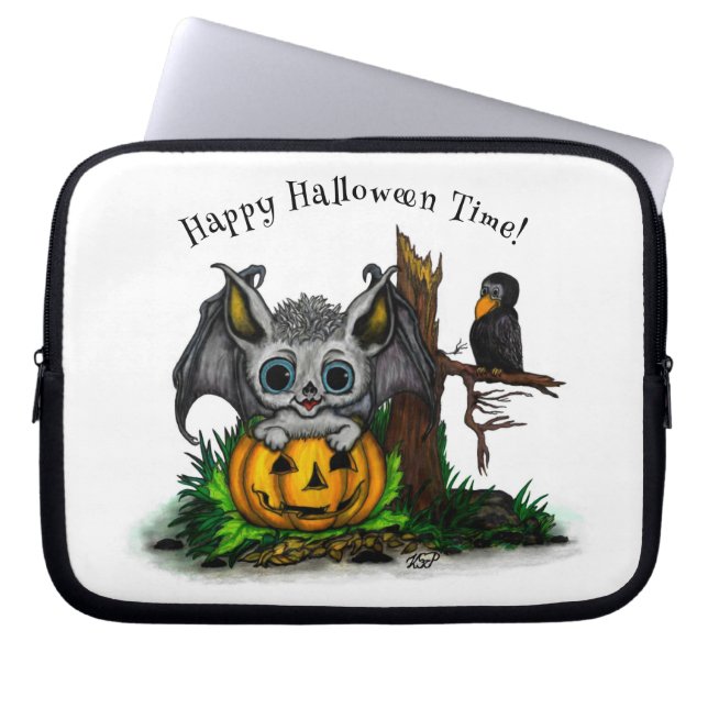Capa Para Notebook Esperando o Halloween, Cute Bat e Raven (Frente)